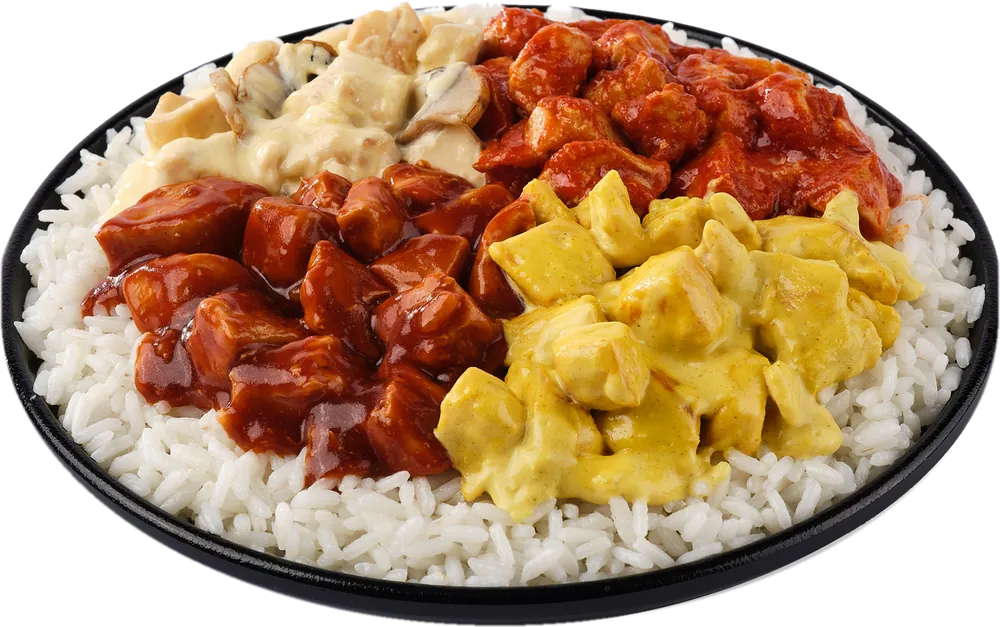 Dört soslu karışık Chicken Rice Art tabağı